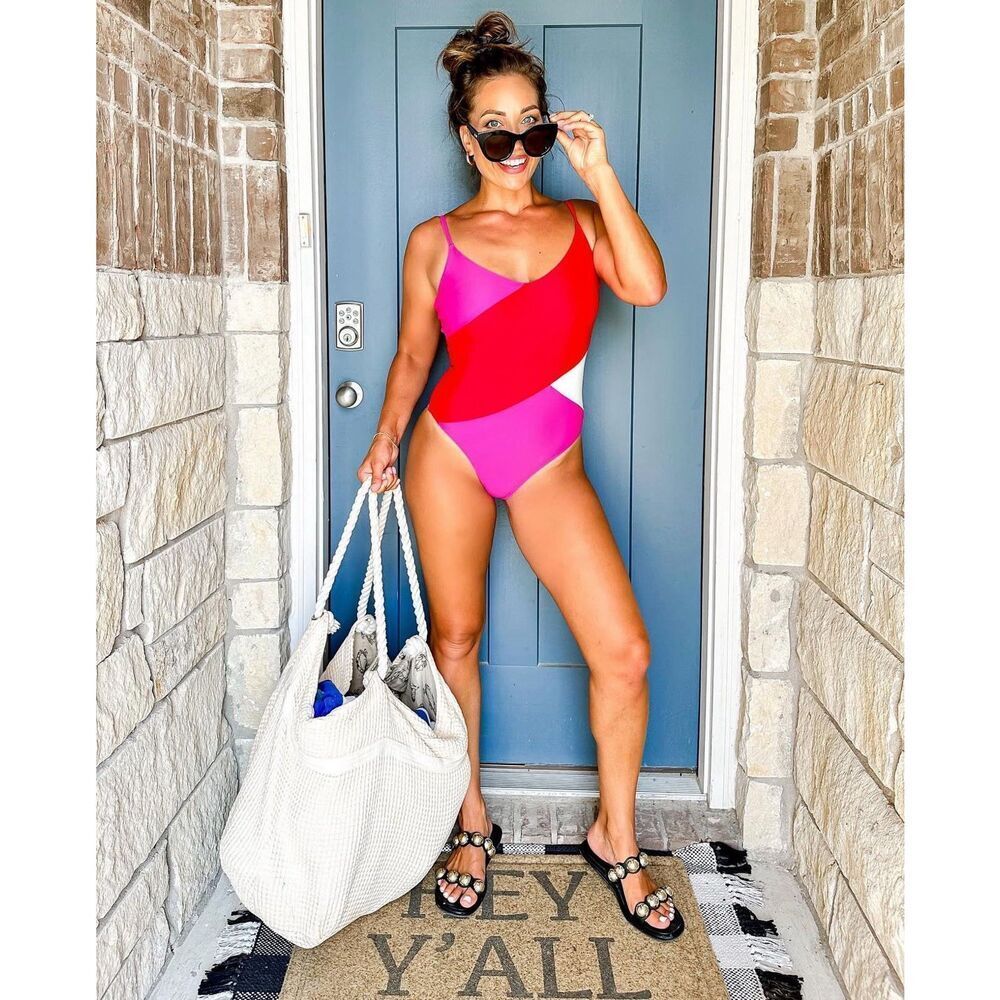summersalt Colorblock One-Piece Swimsuit in Pink and Red